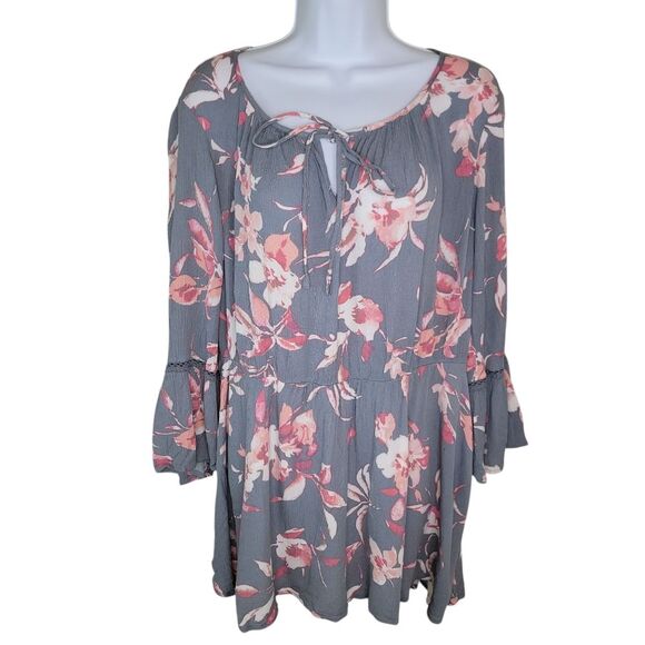 Lane Bryant Tropical Floral Print Bell Sleeve Blouse Top Size 18/20 - Picture 1 of 8